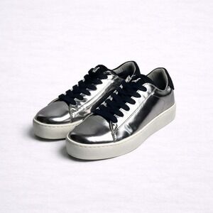 AllSaints Shana Metallic Silver Sneakers Womens 7 Leather Low Top Shoes